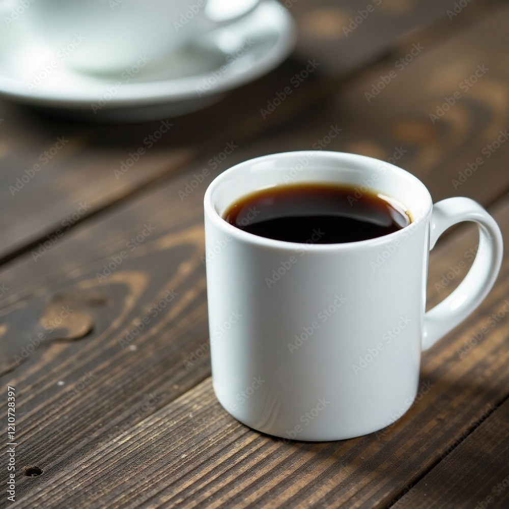 A white ceramic mug filled with rich brown coffee on a rustic wooden table, coffee, mug A white ceramic mug filled with rich brown coffee on a rustic wooden table, coffee, mug
