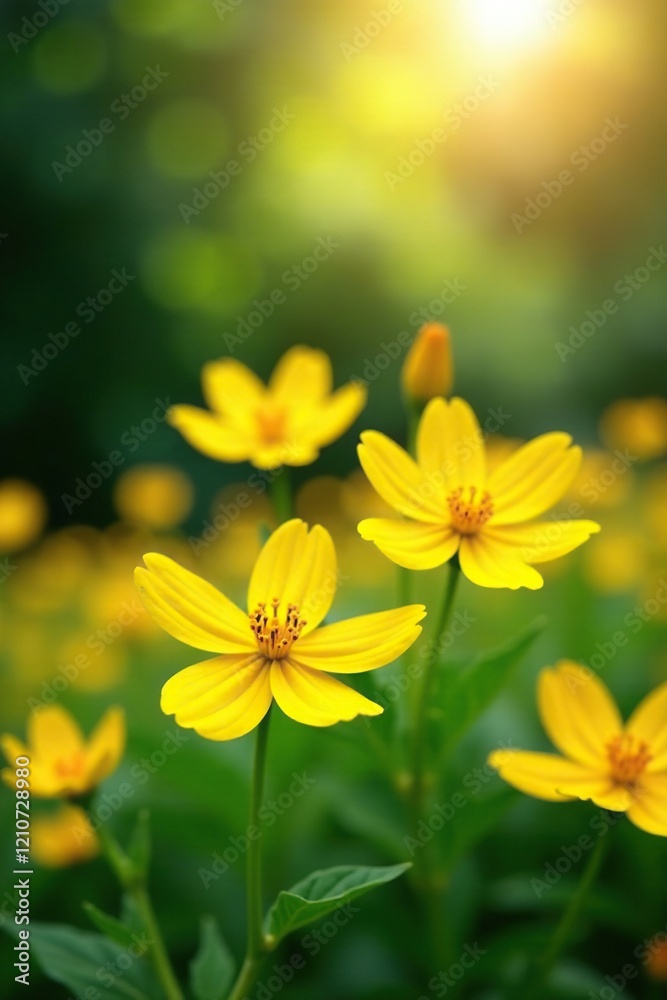 Bright yellow asoka flowers blooming in a garden, growth, asoka Bright yellow asoka flowers blooming in a garden, growth, asoka