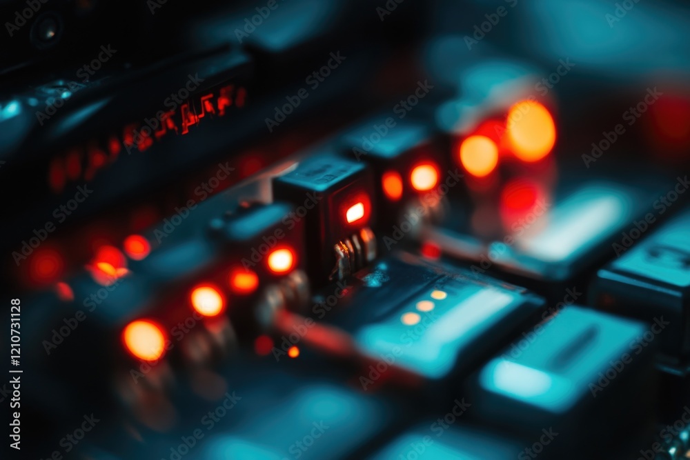 A detailed view of a keyboard with glowing red lights, suitable for technology or office settings A detailed view of a keyboard with glowing red lights, suitable for technology or office settings
