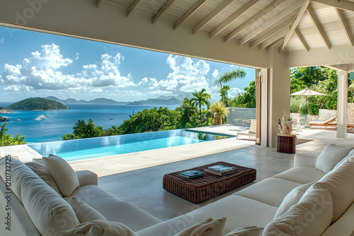 Opulent Open Living Area with Breathtaking Pool and Tranquil Ocean Views-