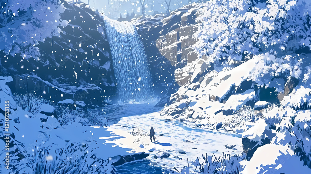 Obraz premium person walking snowcovered canyon