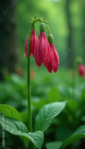 Weeping lilly pilly plant covered in tiny dew drops, natural, woodland photo