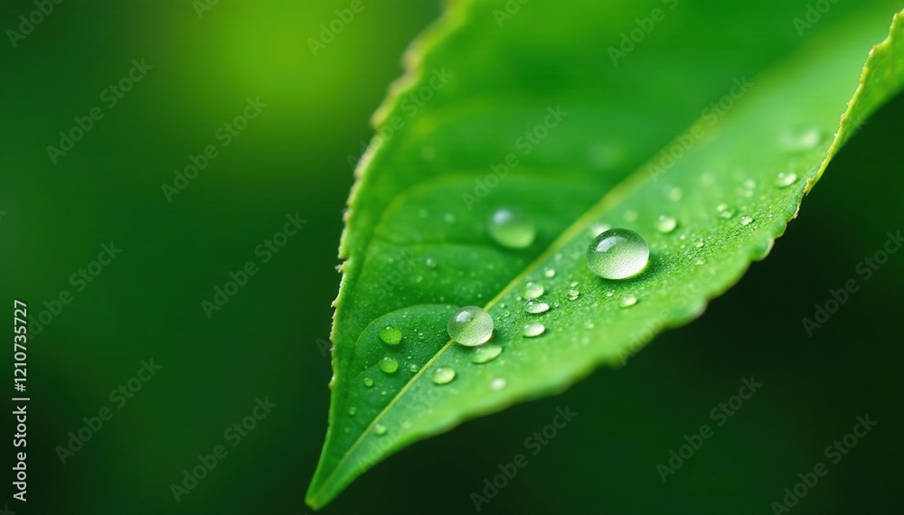 Small green leaf with tiny water droplets on its surface, green leaf, micro photography Small green leaf with tiny water droplets on its surface, green leaf, micro photography