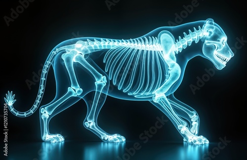 Wallpaper Mural Detailed glowing X-ray lion skeleton. Powerful bone structure emphasized. Predator anatomy displayed. Medical illustration educational material. Veterinary biology study. Eco conservation focus. Torontodigital.ca