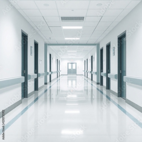 Brightly lit hospital corridor background.