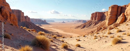 Desert landscape with Myslachowice Conglomerate stones, rugged, geological