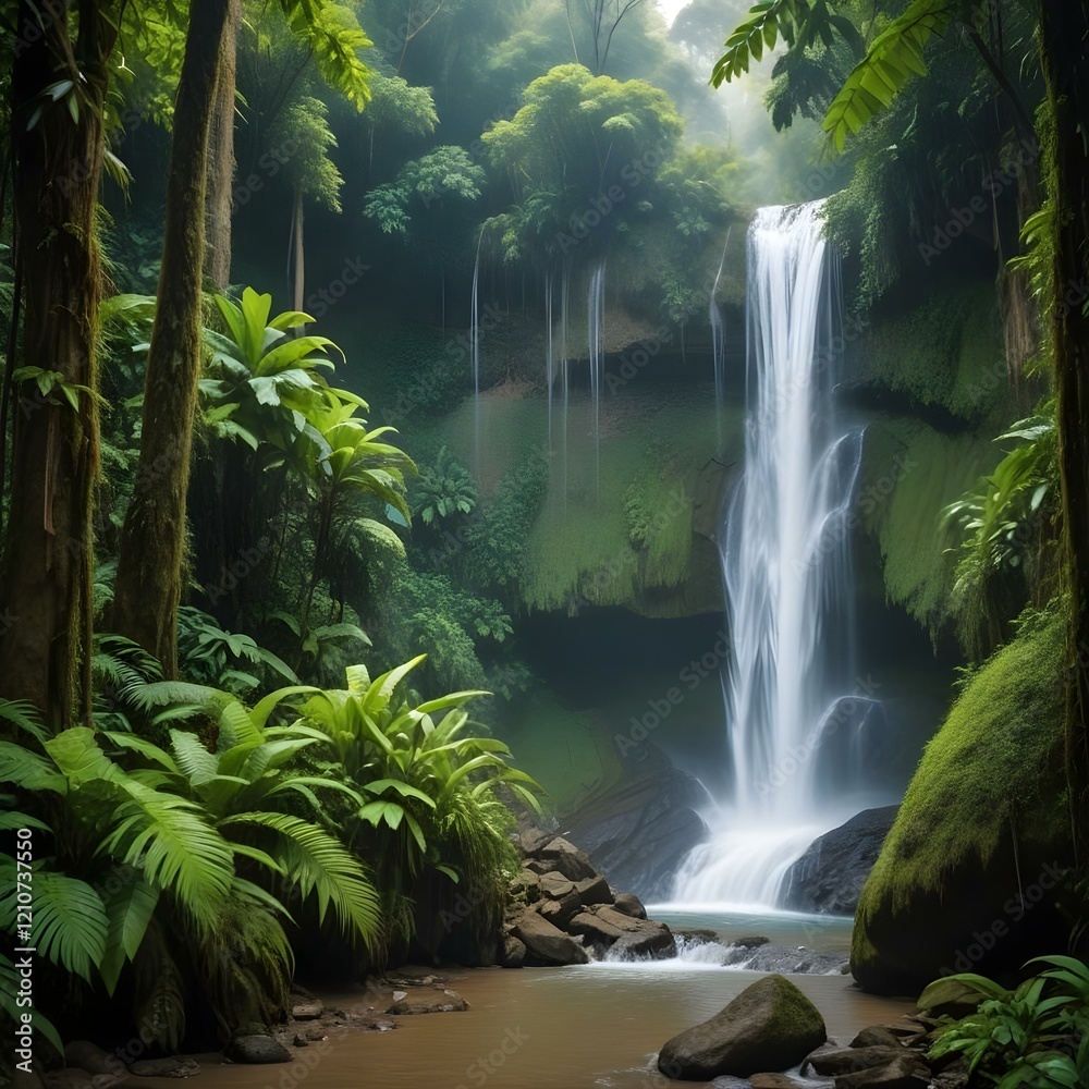 Fototapeta premium Vibrant tropical rainforests with waterfalls