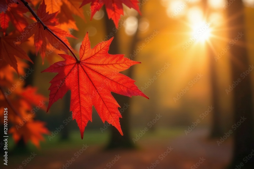 Maple leaves shimmer in the warm sunlight that filters through trees, landscape, leaf, shimmer Maple leaves shimmer in the warm sunlight that filters through trees, landscape, leaf, shimmer