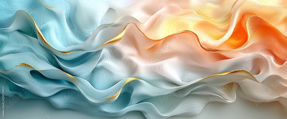 Obraz premium Abstract pastel fabric waves with gold accents.