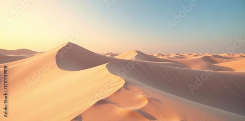 Softly shifting dunes rise like waves towards the sky, shadow, texture photo