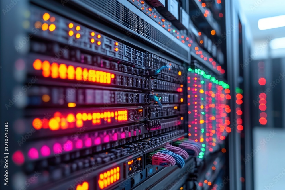 Picture shows rows of servers in a server room, suitable for use in technology or IT-related contexts Picture shows rows of servers in a server room, suitable for use in technology or IT-related contexts