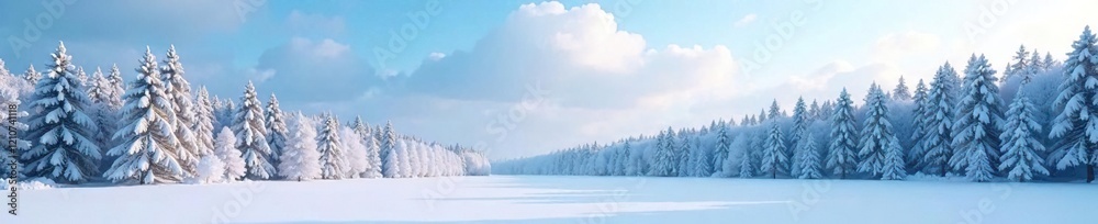 Snow-clad forest stretches towards the pale blue sky, frosty, wintry Snow-clad forest stretches towards the pale blue sky, frosty, wintry