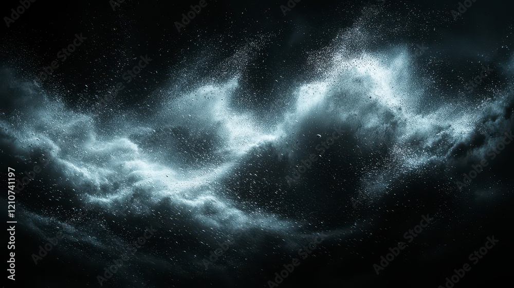 Fototapeta premium Dark, swirling cloudscape with ethereal glowing elements.