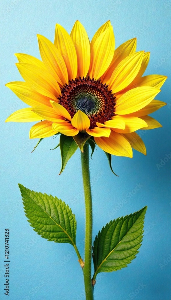 Naklejka premium Delicate yellow sunflower petals on a light blue canvas painting, floral art, flower, painting