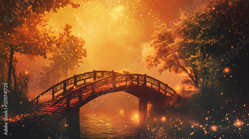 Ethereal bridge in cosmic landscape. arcadia. illustration. Cosmic Bridge. Illustration