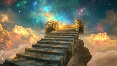 Ethereal bridge in cosmic landscape. arcadia. illustration. Cosmic Bridge. Illustration