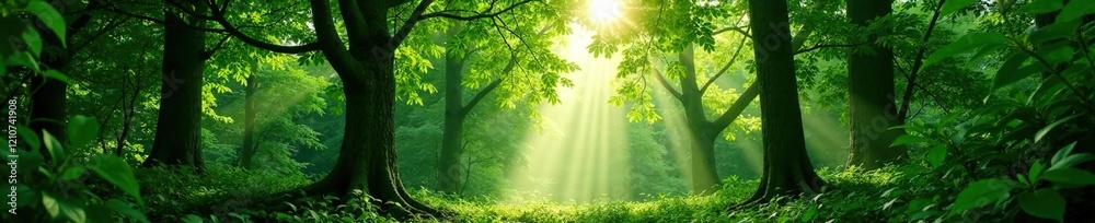 Obraz premium Dense forest canopy with sunlight filtering through, green, vegetation, Tocantins