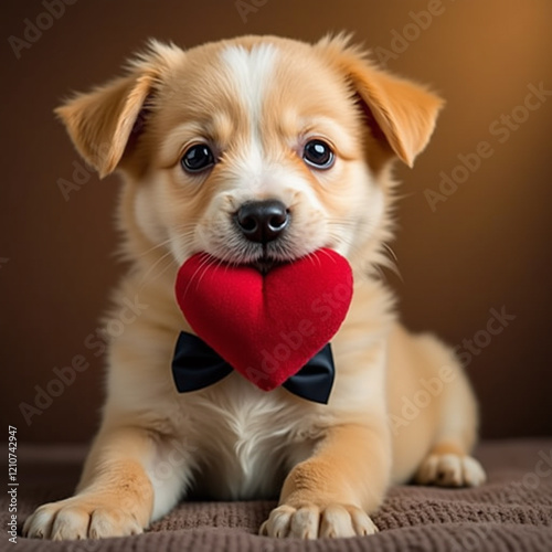 puppy with red heart