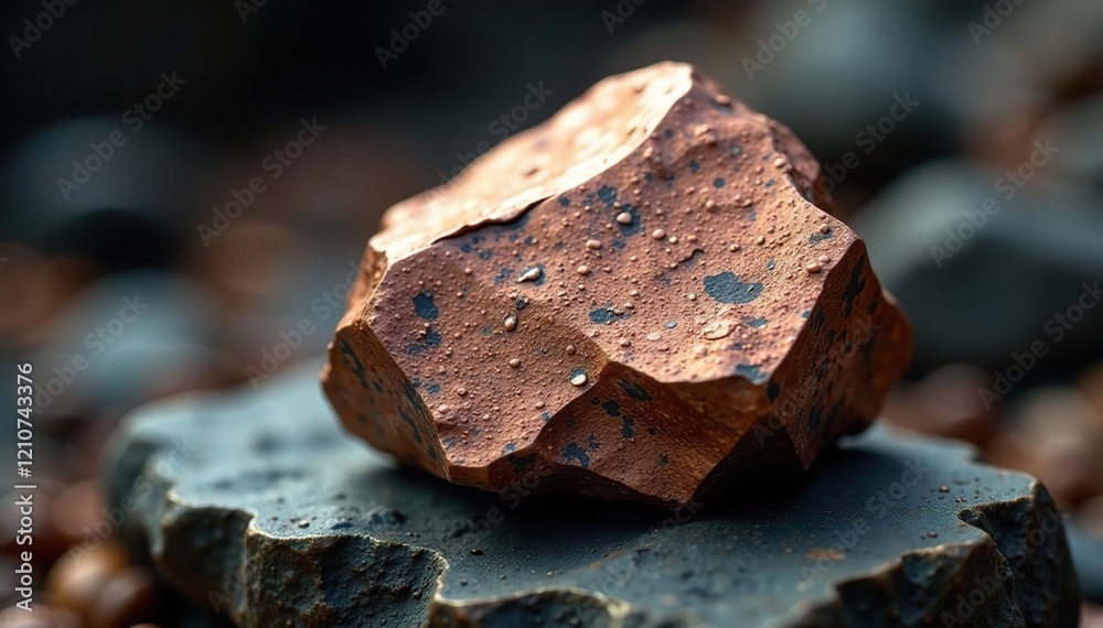 Rough natural nugget of native copper exposed in rock, gemstone, minerals, geology