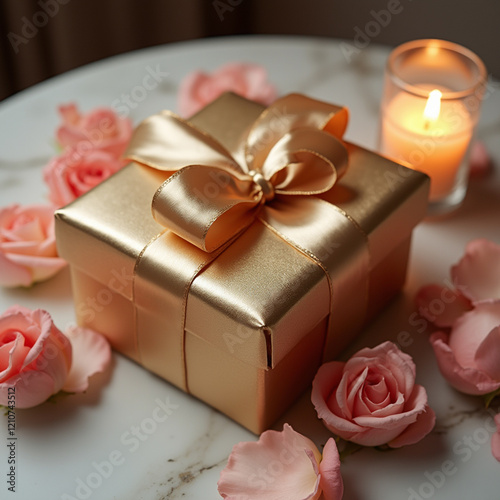 gift box with rose petals
