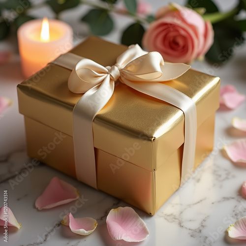 gift box with rose petals