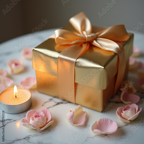 gift box with rose petals