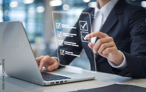 Digital Document Management Concept with Touch Interaction on a Laptop