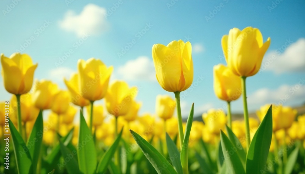 Bright yellow tulips sway in the spring breeze, Nature, Tulips, Blooms Bright yellow tulips sway in the spring breeze, Nature, Tulips, Blooms