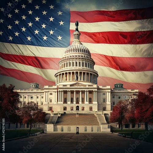 us capitol building with American flag background