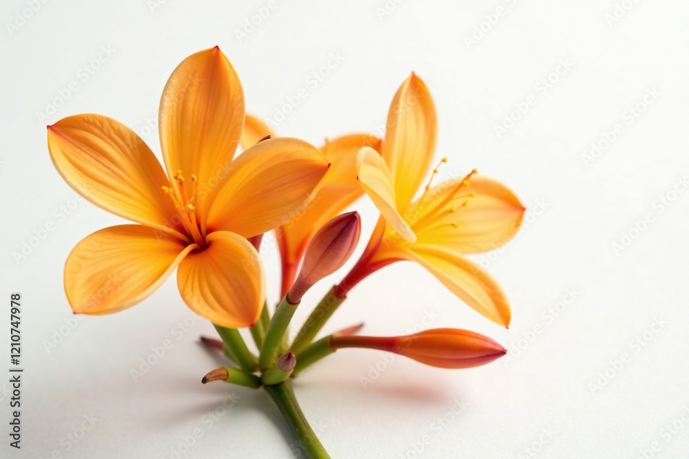Fototapeta premium Delicate orange blossoms on a white background, showcasing isolated flower buds, buds, orange, nature