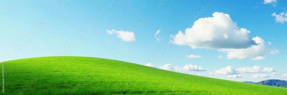 A lone white cloud drifts lazily across a rolling green hill, airy, fluffy, nature A lone white cloud drifts lazily across a rolling green hill, airy, fluffy, nature