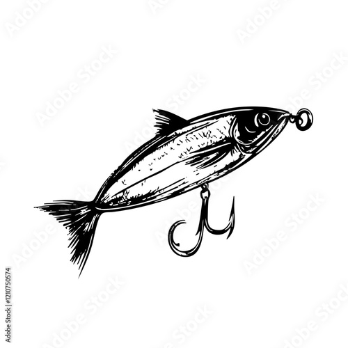 Fish Tackle for a Fishing Trip Outdoors in the Summer Sketch Illustration