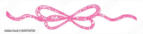 Pretty girlish bow illustration in coquette style hand drawn with wax crayons