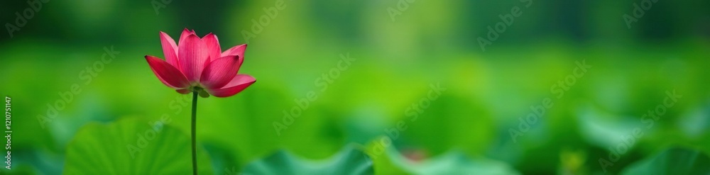 A lone red red lotus flower in a bed of green grass, tranquil, lone red lotus, serenity A lone red red lotus flower in a bed of green grass, tranquil, lone red lotus, serenity