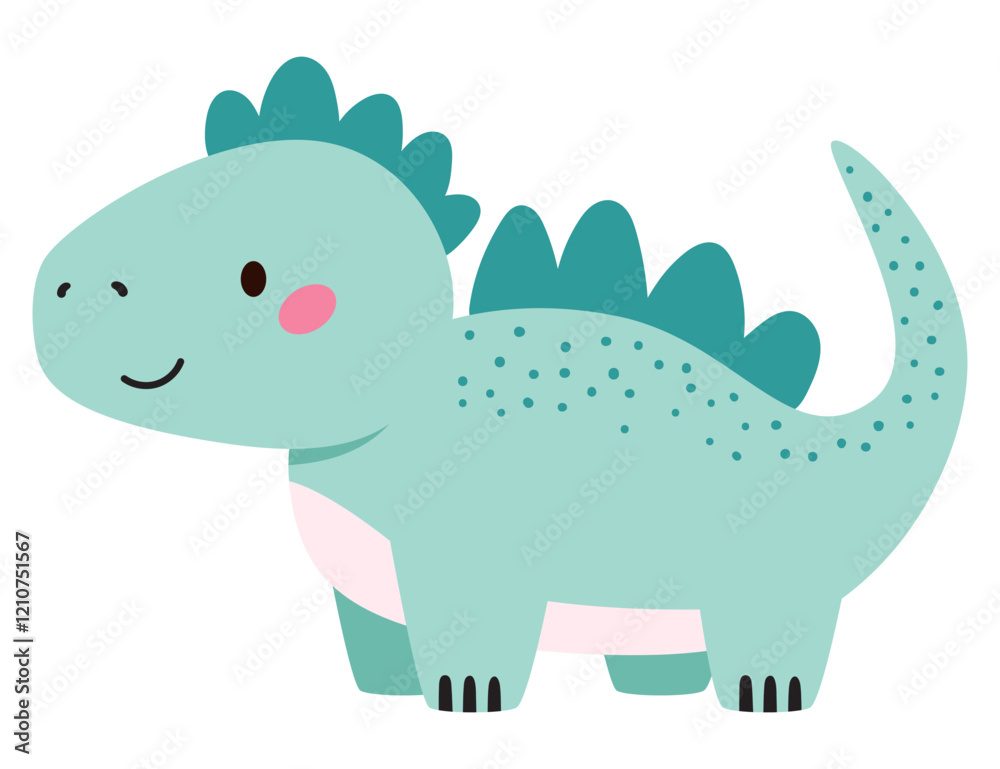 Adorable Cartoon Dinosaur Vector Illustration in Light Green with Blue Plates. Cute and Playful Stegosaurus Baby Adorable Cartoon Dinosaur Vector Illustration in Light Green with Blue Plates. Cute and Playful Stegosaurus Baby