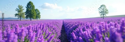 Wallpaper Mural Field of purple flowers with a few tall trees scattered throughout, nature, lavender, flower field Torontodigital.ca