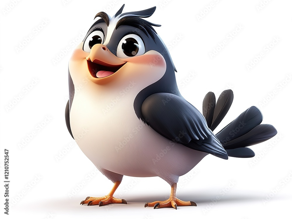 Fototapeta premium Cartoon bird in 3D style with a smile on a white isolated background