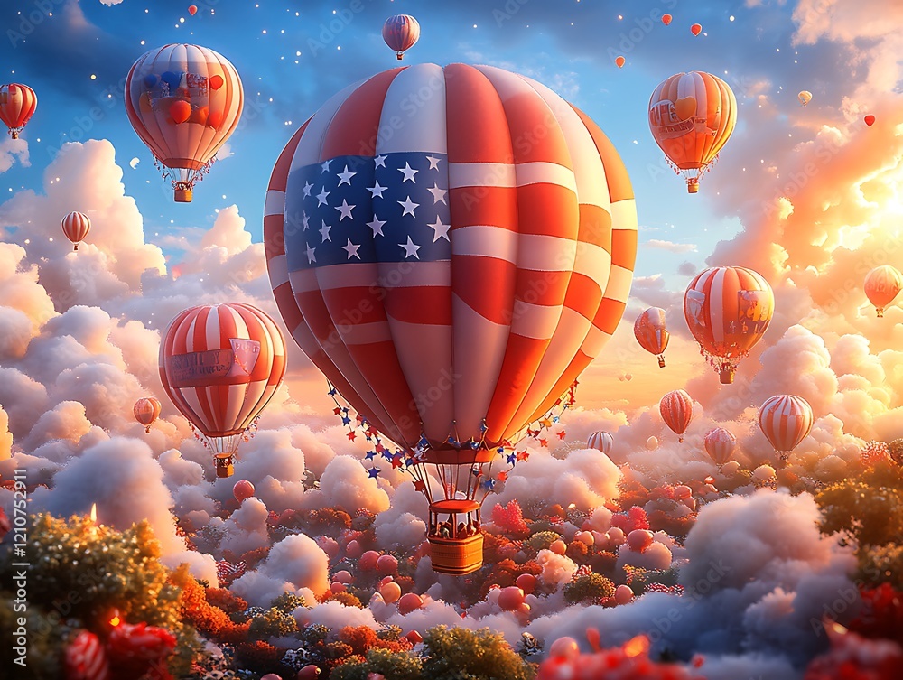 Fototapeta premium Colorful Hot Air Balloons Floating in a Clear Sky