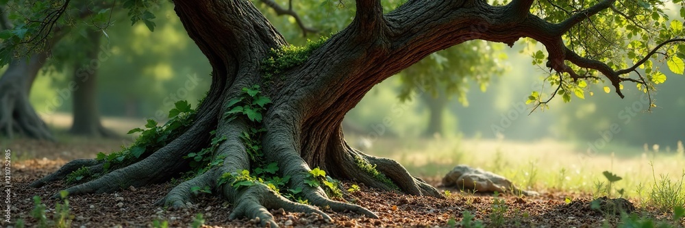 Vines snaking around ancient olive tree trunk, decay, branches, earthy Vines snaking around ancient olive tree trunk, decay, branches, earthy