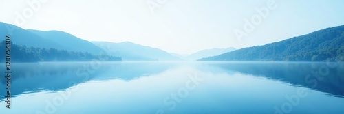 Wallpaper Mural Calming blue to white gradient on a peaceful lake scene, reflection, nature Torontodigital.ca