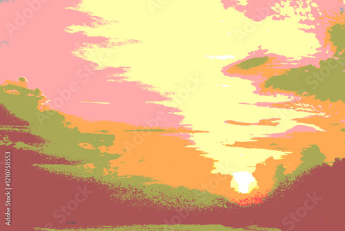 Colors and abstract landscape backdrop.