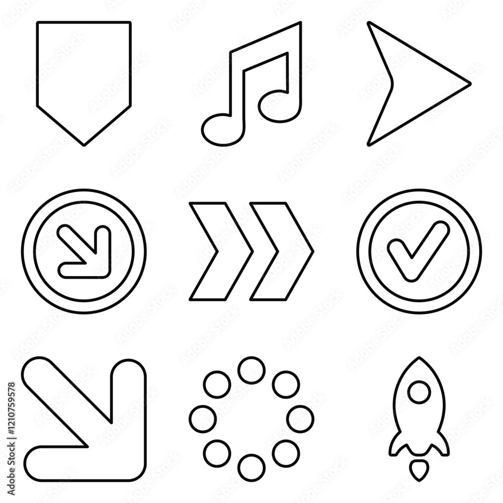 Simple Shapes Outline Flat Icon Set Isolated On White Background Simple Shapes Outline Flat Icon Set Isolated On White Background