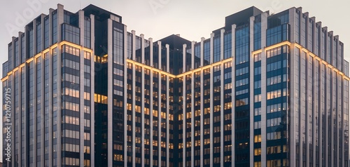 Modern Apartment Building Facade with Symmetrical Windows and Urban Design.