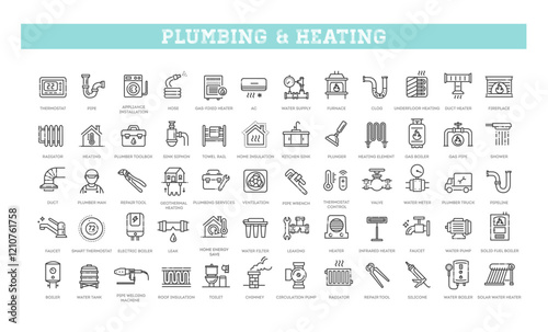 Heating and Plumbing icons. Vector symbols