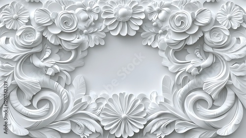 Wallpaper Mural Elegant White Floral Relief Design Frame Torontodigital.ca