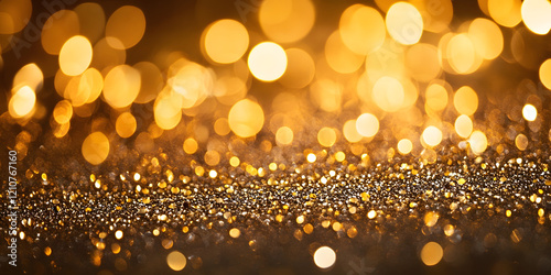 Golden Sparkling Bokeh Background with Glowing Light Effects : Generative AI