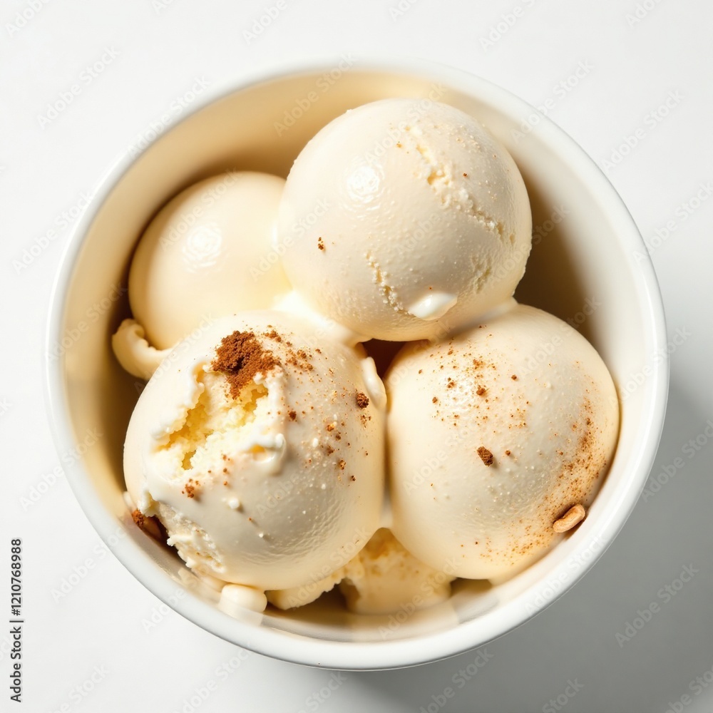 Creamy white ice cream with cinnamon sugar swirls, marbled, ice cream, white Creamy white ice cream with cinnamon sugar swirls, marbled, ice cream, white