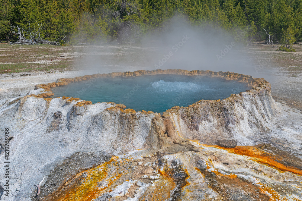 Boiling Water in a Colorful Hot Spring
