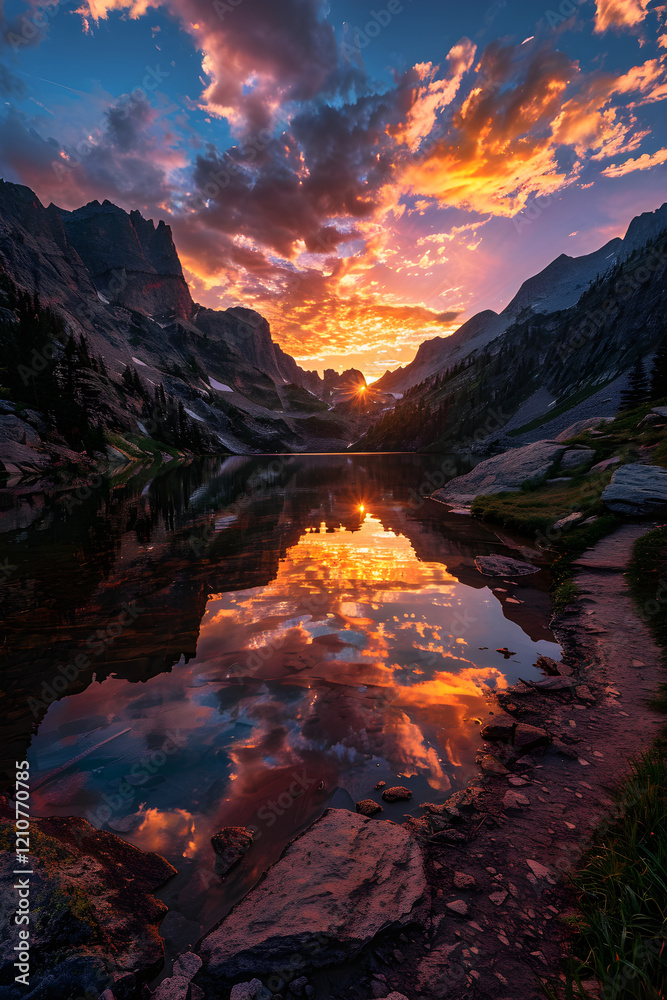 Fototapeta premium Mountain Sunrise Scene with Inspirational Quote: Overcoming Obstacles to Emerge Victorious