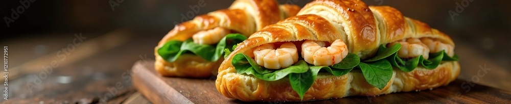 Layered with spinach and cheese the shrimp filling is perfectly balanced in a flaky croissant, , sandwich Layered with spinach and cheese the shrimp filling is perfectly balanced in a flaky croissant, , sandwich